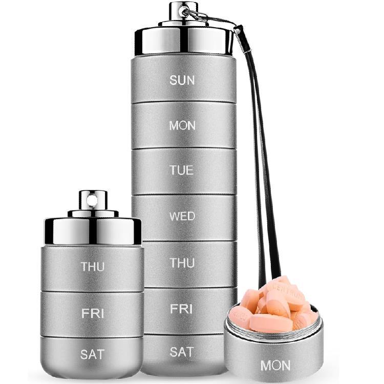 

7pcs Metal Pill Organizers, Stackable Portable Waterproof Travel Pill Box, Large Aluminum Alloy Travel Pill Case серый