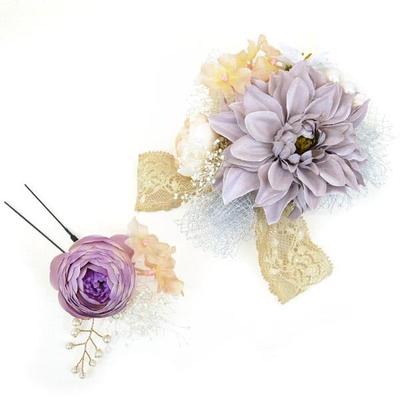 Ensemble de 2 ornements pour cheveux Furisode cérémonie de passage à l'âge adulte couleur terne nuance de couleur dentelle perles cérémonie de remise des diplômes robe yukata japonaise et