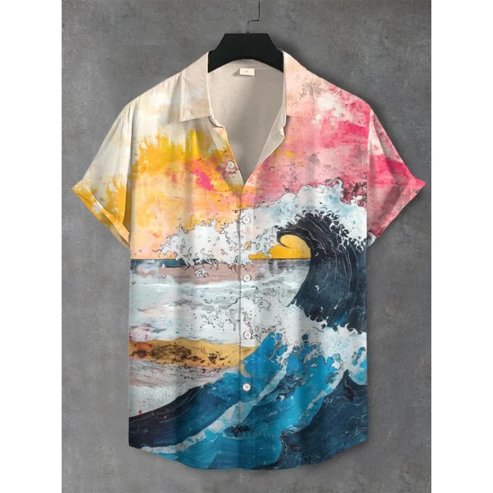 Men's Beautiful Graphics Shirts Short Sleeve Button Down Lapel Shirts For Summer Oversized Tops Vacation Casual Hawaiian Shirts