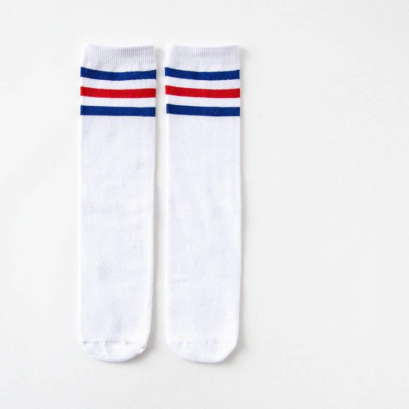 1/2/3Pairs Children Girls Knee High Cotton Socks Black White Three-Line Striped Running Sports Socks Football Golf Sports Socks 1-3Y S