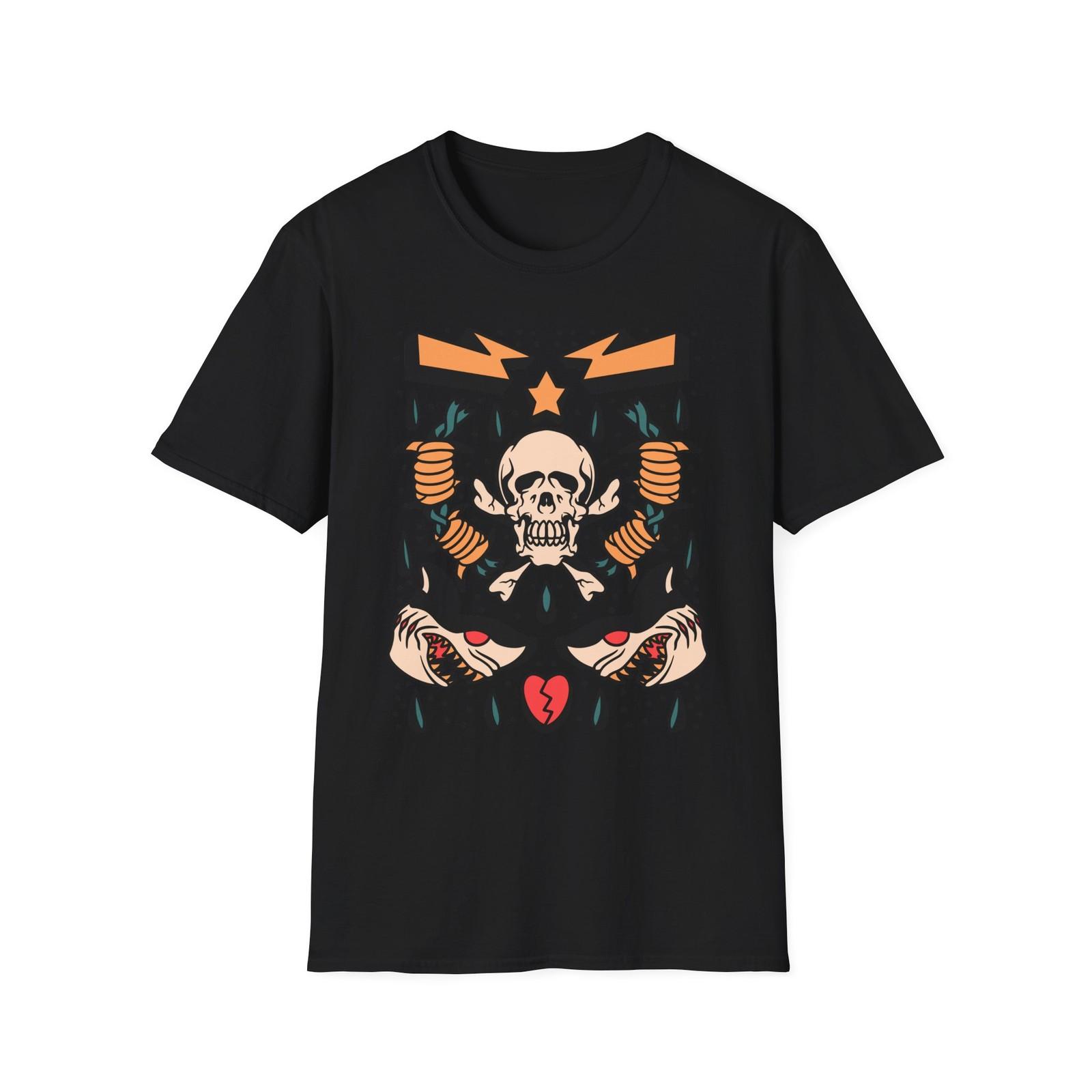 Skull & Shark Unisex Softstyle T-Shirt - Edgy Graphic Tee for Casual S