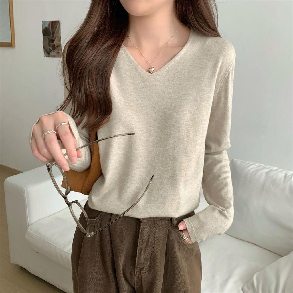 Damen Weicher Strick V-Ausschnitt Pullover - Lässig Langärmlig für Frühling, Herbst & Winter