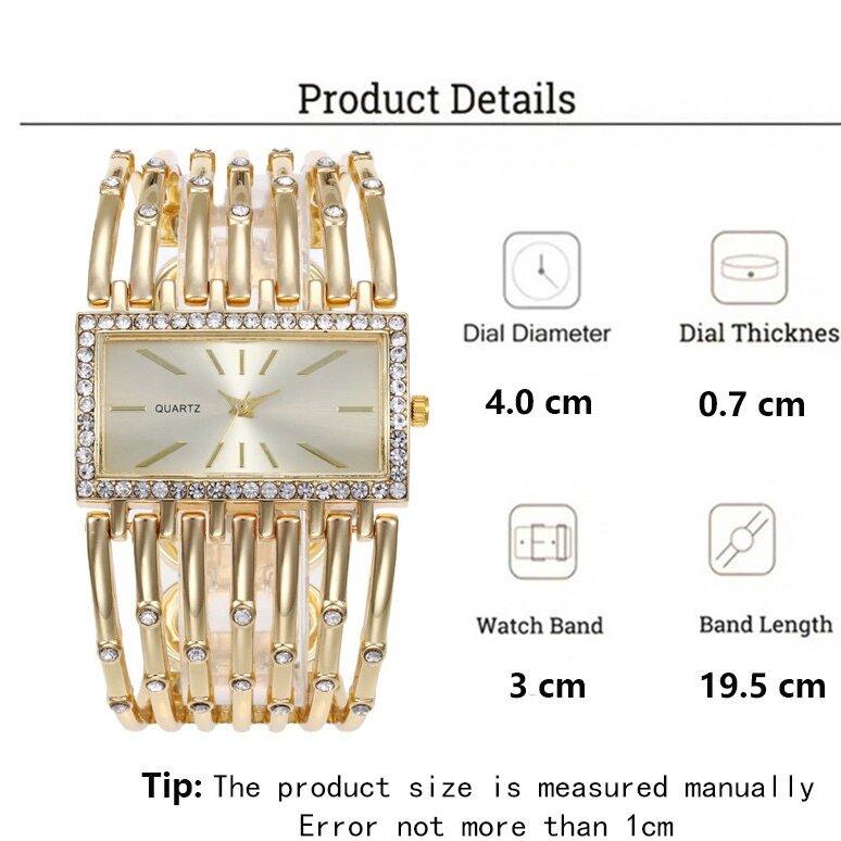 Luxury Qualities Women's Fashion Diamond Rectangle Watches Gold Alloy Bracelet Wristwatches Simple Ladies Quartz Clock Gift