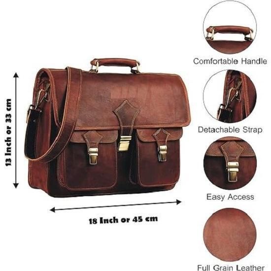 Leder-Aktentasche für Herren 18 Zoll | Große Umhängetasche aus Vollnarbenleder für Herren | Handgefertigte Vintage-Laptoptasche aus echtem Leder