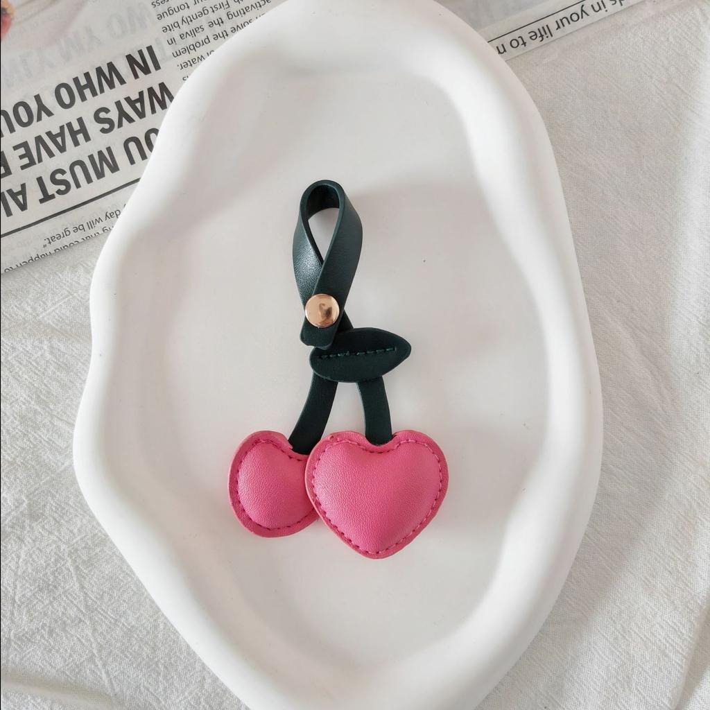1/3PCS PU Leather Cherry Keychain - Simulated Fruit Heart Pendant DIY Bag Hanging Decoration Cute Key Ring Accessories