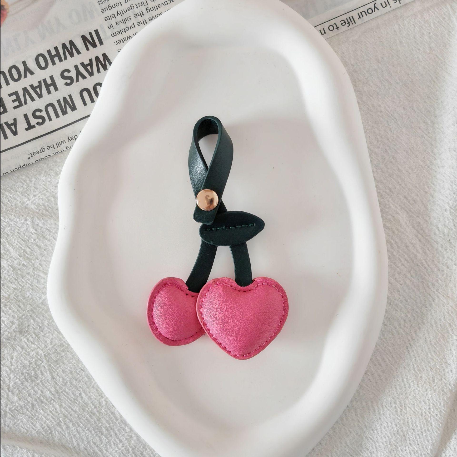 

1/3PCS PU Leather Cherry Keychain - Simulated Fruit Heart Pendant DIY Bag Hanging Decoration Cute Key Ring Accessories 1PC