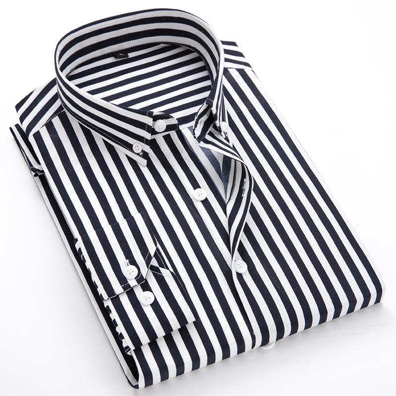Herren Slim Gestreift Langarmhemd Büro Business Kleid Frühling Herbst Klassisch Schwarz Weiß Mode Koreanische Freizeithemden