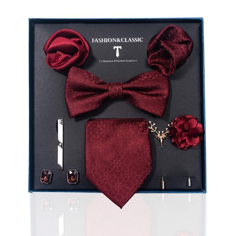 Luxury Groom Tie, Pocket Square & Boutonniere Gift Set for Weddings
