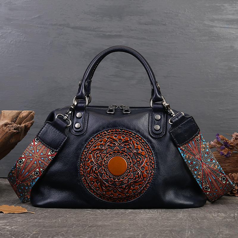 Borsa da donna totem retrò fatta a mano Borsa a tracolla versatile in vera pelle di vacchetta casual versatile colore grigio scuro