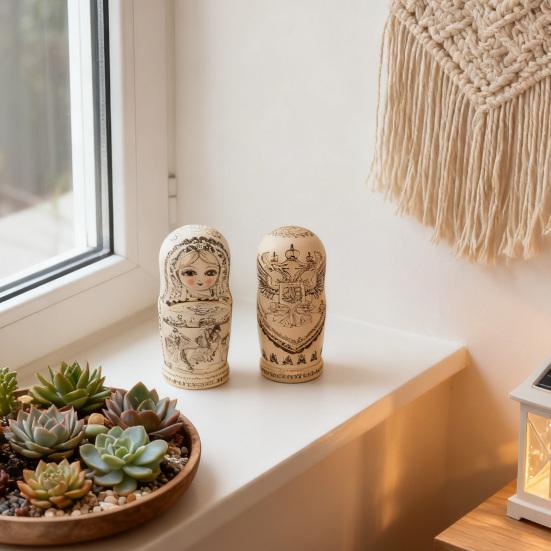 10Pcs/Set Russian Nesting Doll 10 Layers Handmade Wooden Matryoshka Girl Stacking Toy Home Office Desktop Decoration Ornament