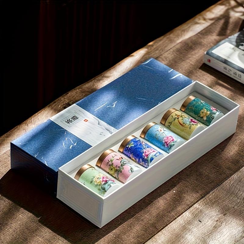 6 Pcs Tea Jars with Gift Box Household Storage Containers, Sealed Jars Decorative Jugs Kitchen Organizer Vessels Holiday Gifts