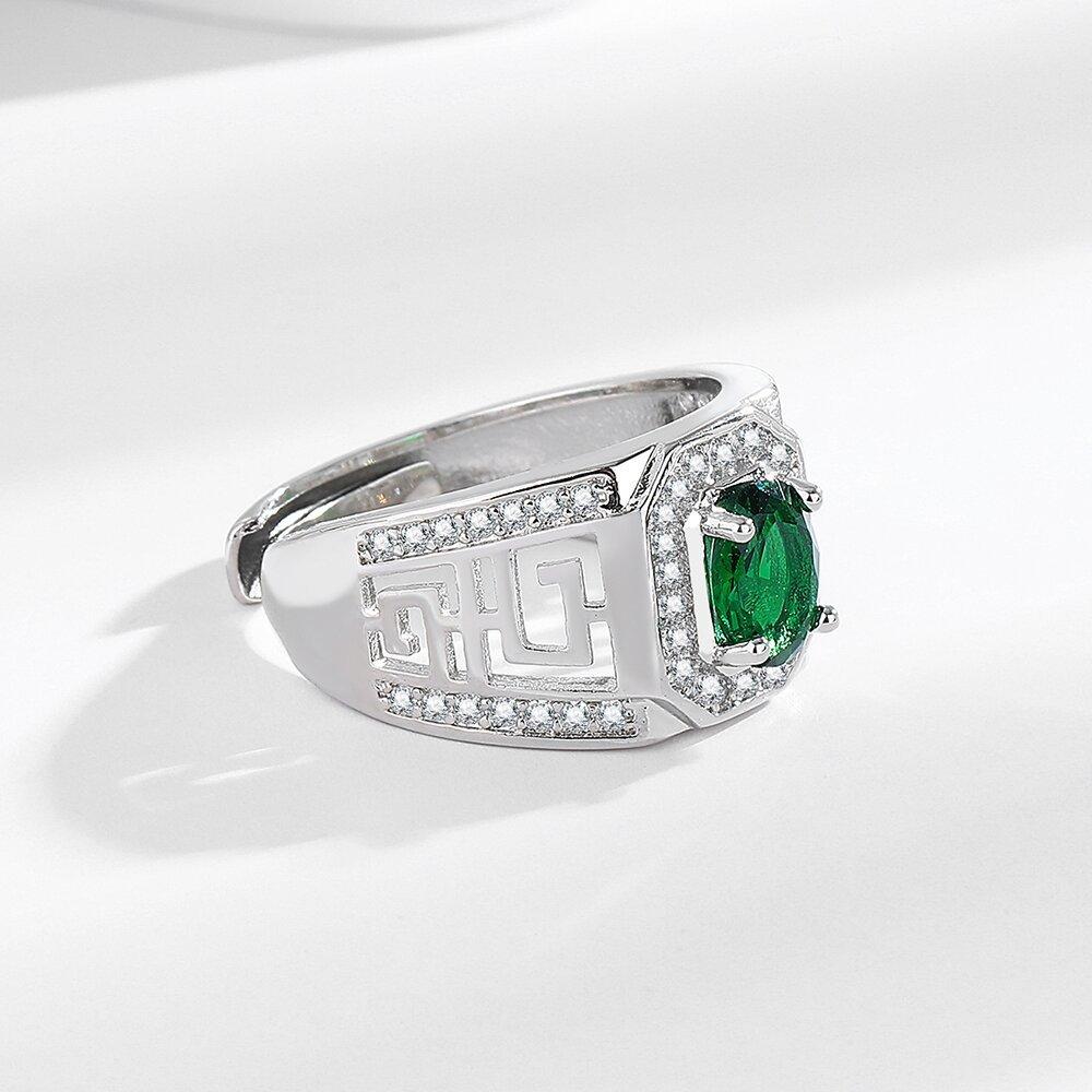 New Product Real Emerald Men's Ring Zircon Inlaid European and American Fashion Domineering Men's Ring