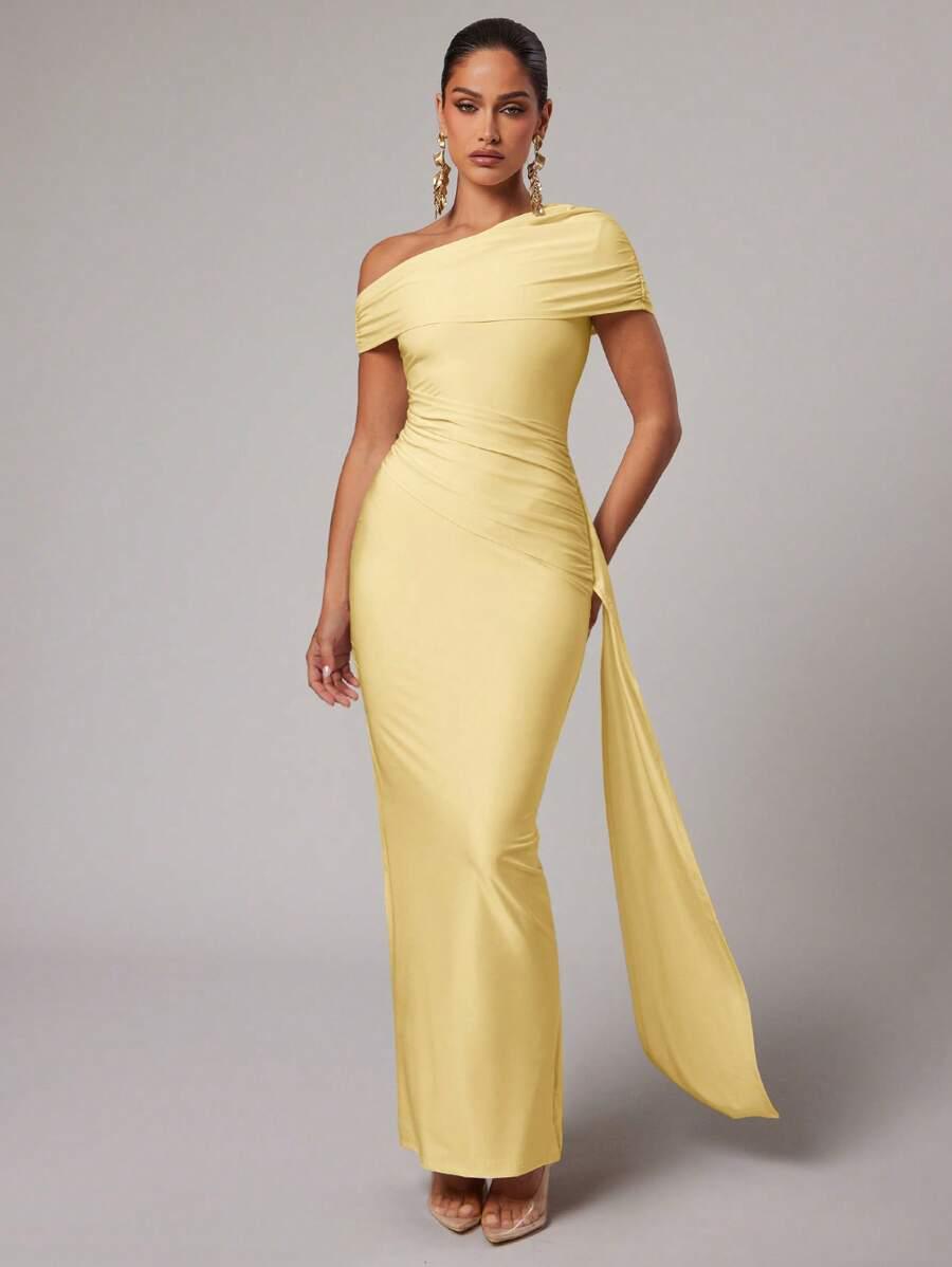 Elegant Long Solid Color Women s Dress - New Style 2026 Small жёлтый