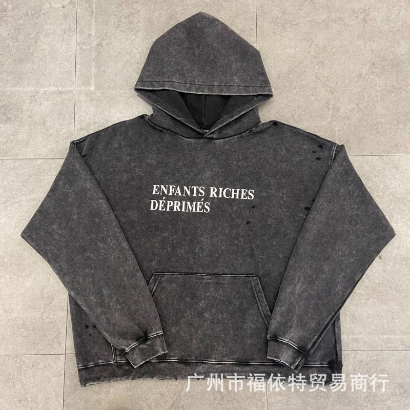 ERD Washed Oversized Hoodie Teens Casual Embroidered Sweatshirt Winter