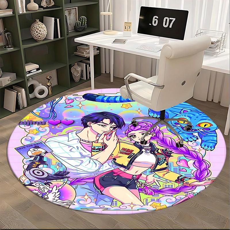 1pc Anime Cartoon Design Round Carpet  Office Chair Mat, NonSlip Rug for Home Decor, Living Room, Bedroom, Game Room