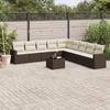10 piece Garden Sofa Set with Cushions Brown Poly Rattan