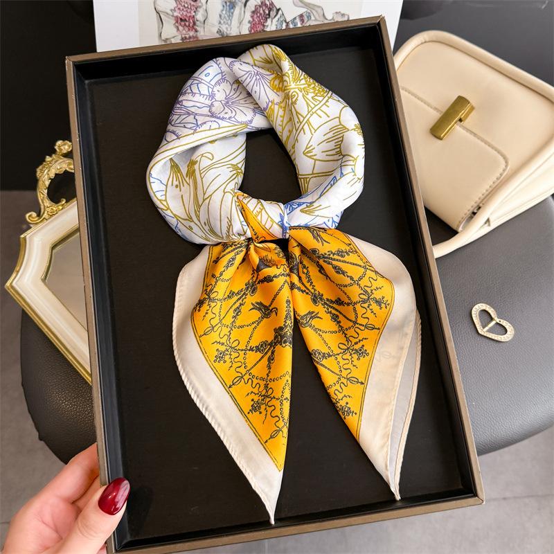 Women Square Scarf Silk Imitation Luxury Print Neckerchief Bandana Lady Shawl Scarves Wrap Head Hair Band Ties