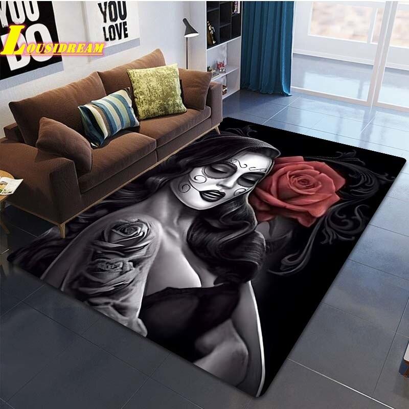 Skull Face Girls Fashion Print Rug Home Decor Rug Living Room Bedroom Dining Bathroom Balcony Rugs Floor Mats Teen Room Decor