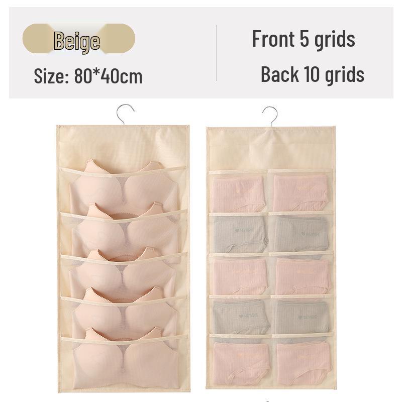 Dual-Sided Hanging Underwear Organizer for Wall or Dorm, Ideal for Bras and Panties.
