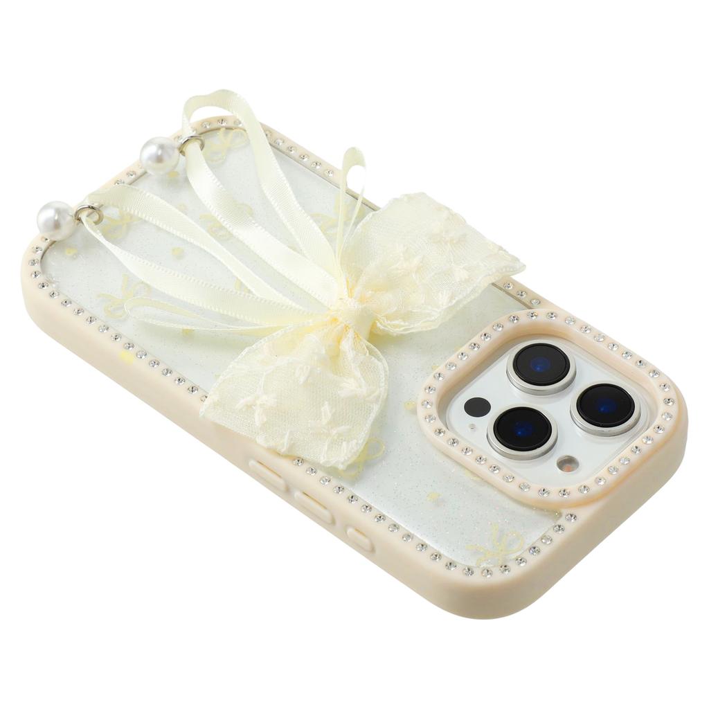 For iPhone 16 Pro Max Case Two Bow Epoxy Design TPU+PC Phone Back Cover Rhinestone Decor