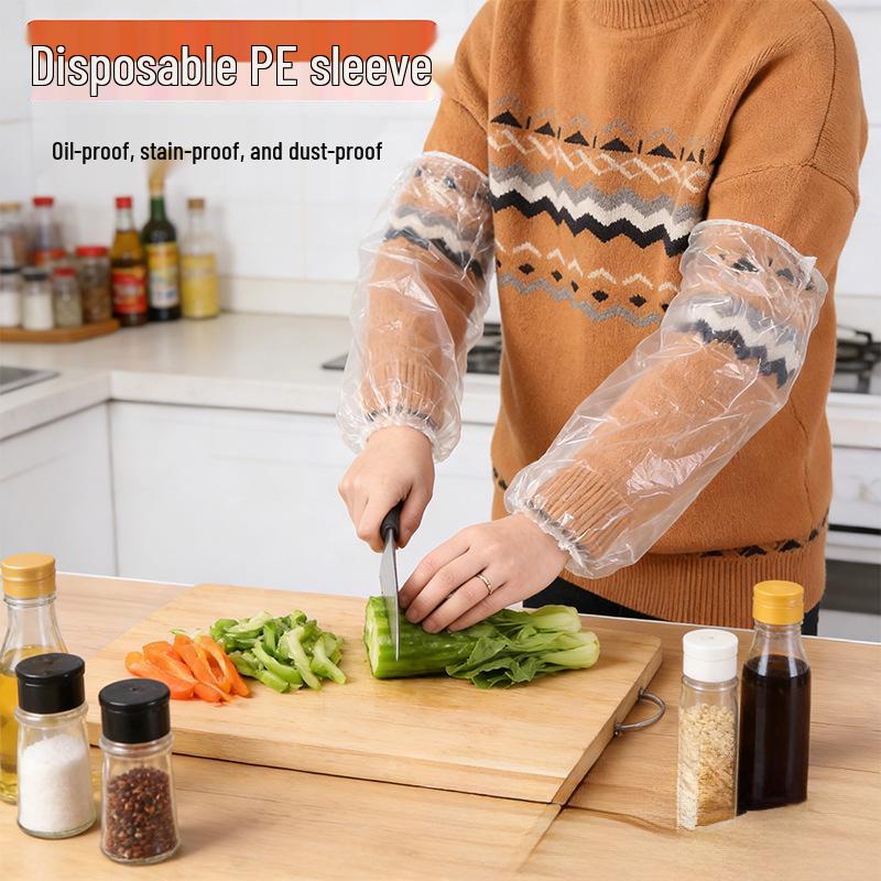 100pcs Waterproof Transparent Plastic Disposable Arm Sleeves for Kitchen and Household Use