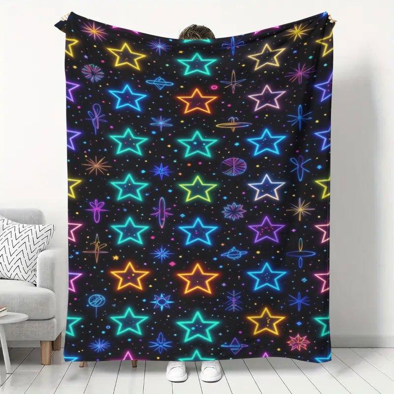 1pc Fluorescent Neon Starry Sky Pattern Flannel Blanket, Autumn/Winter Warm Sofa Throw Blanket, Office Nap Blanket, Dormitory Single Person Cover Blan