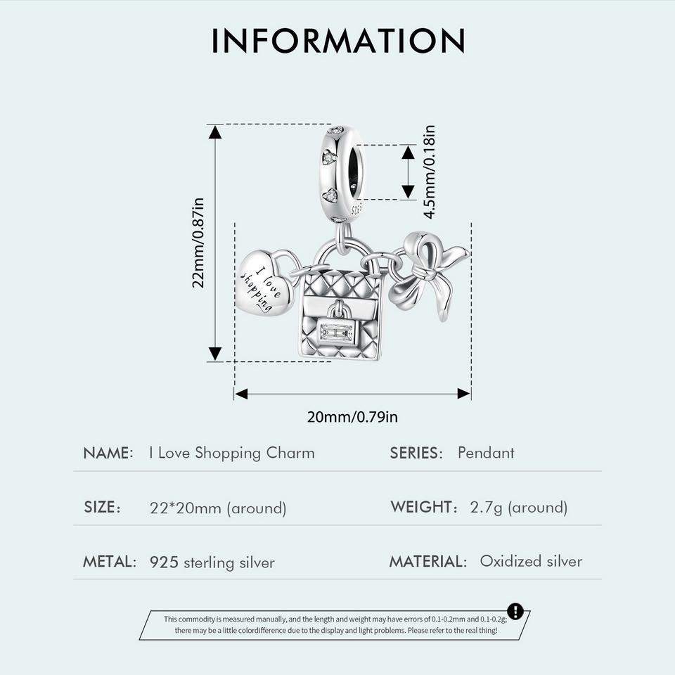 WOSTU I Love Shopping Charms din argint 925 și mărgele cu bowknot se potrivesc cu brățări originale femei, bijuterii DIY
