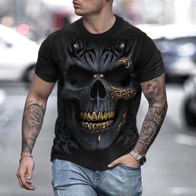 Summer Skull Pattern Printed Round Neck 3D Street Daily Short Sleeved Retro Casual Men's T-shirt