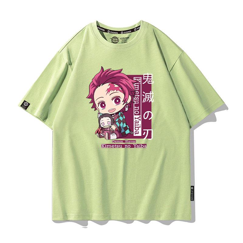 Summer Cartoon Ghost Killing Blade Summer Anime Cotton Cartoon Printing New Unisexs and Womens Casual Round Neck Short Sleeve