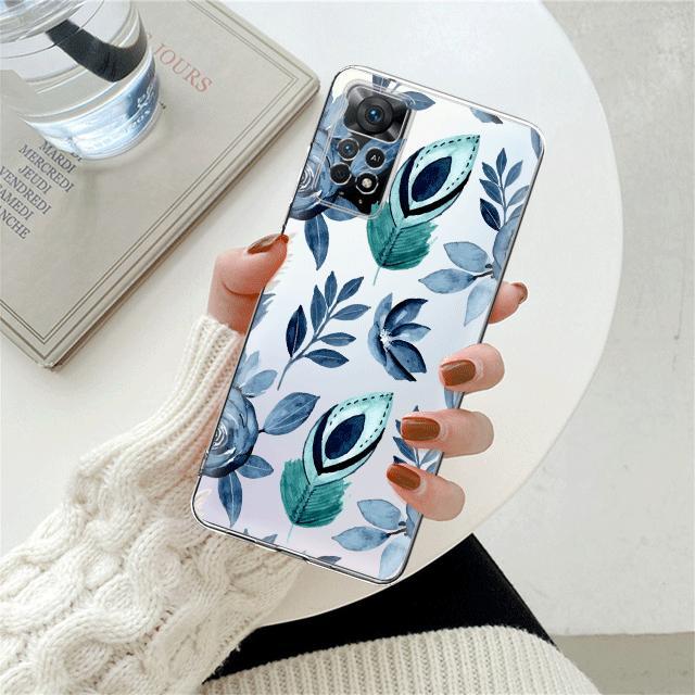 

Темно-синий прозрачный чехол с цветочным принтом для Xiaomi Redmi Note 12 7 8 9 8t 11t 8 10 Pro 9s 10s 11 11s для Mi 9a 9 9c 9t 10 10c K40 Redmi Note 8
