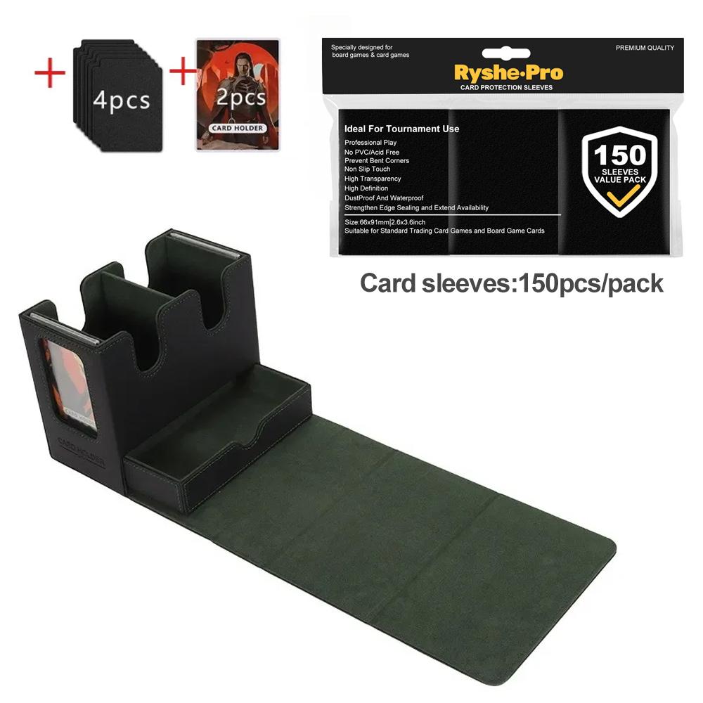 

3 in 1 Commander Deck Box with 150 Premium Card Sleeves 66x91mm Trading Card Storage Box for MTG TCG PKM Cards with Dice Tray