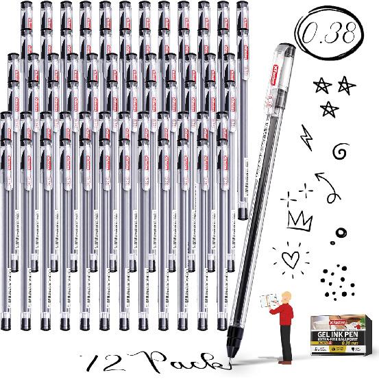 XFasten Extra Fine Point Pens 0.38mm 24-Pack Japanese-Style Fine Tip Gel Ink Ballpoint Pen Black, Smooth Ink Flow, Smudge-Free, Quick-Drying, No 1 Count (Pack of 24)