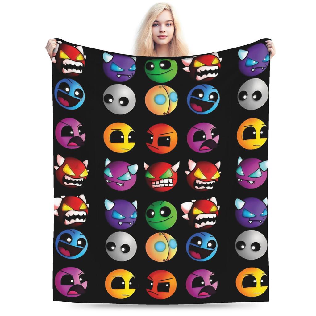 Geometry Dash Difficoltà Demon Faces Coperta Peluche Ragazzo Ragazza Coperta Plaid in Flanella Per Esterno Calda Morbida Copriletto