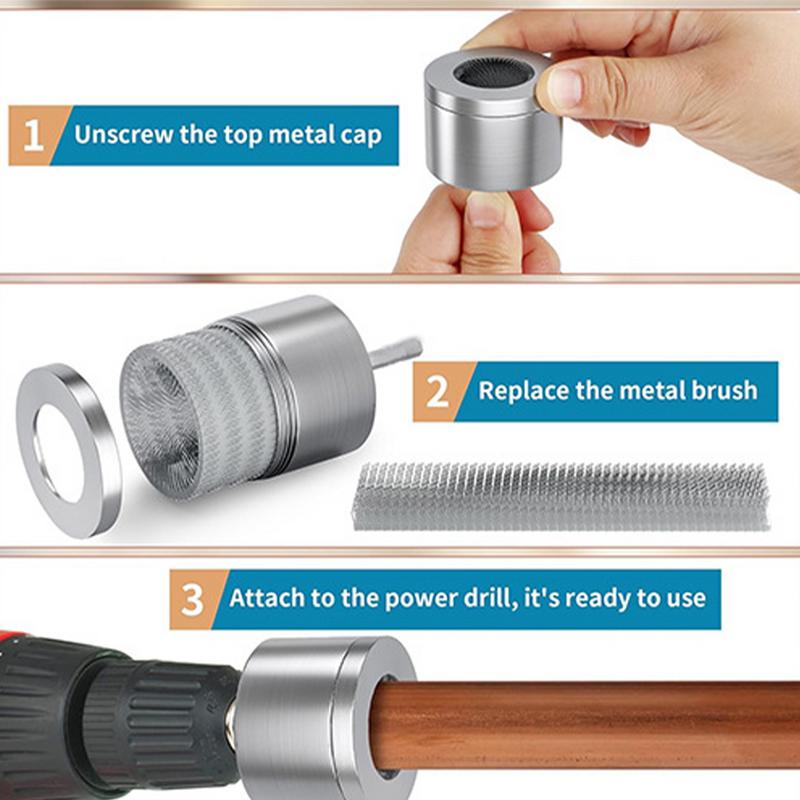 Pipe Cleaning Brush 15/22mm Reusable Full-Metal Tube Cleaning Brush Electric Drill Accessories Rust Removal For Copper Pipe