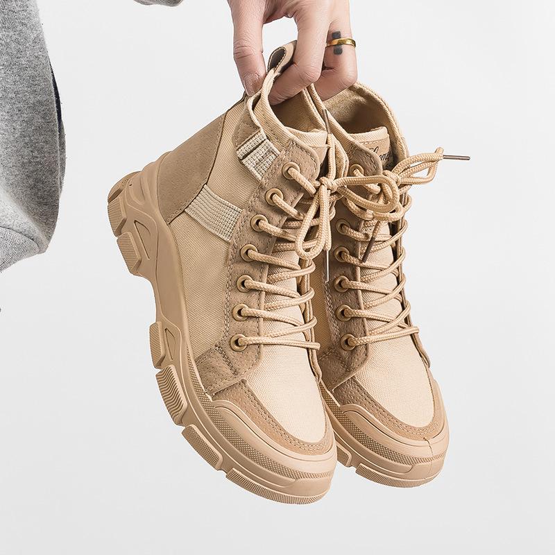 Autumn Winter Boots for Women Solid-colors Fashion Style Platform Fashion Lace Up Casual Booties Shoes for Ladies