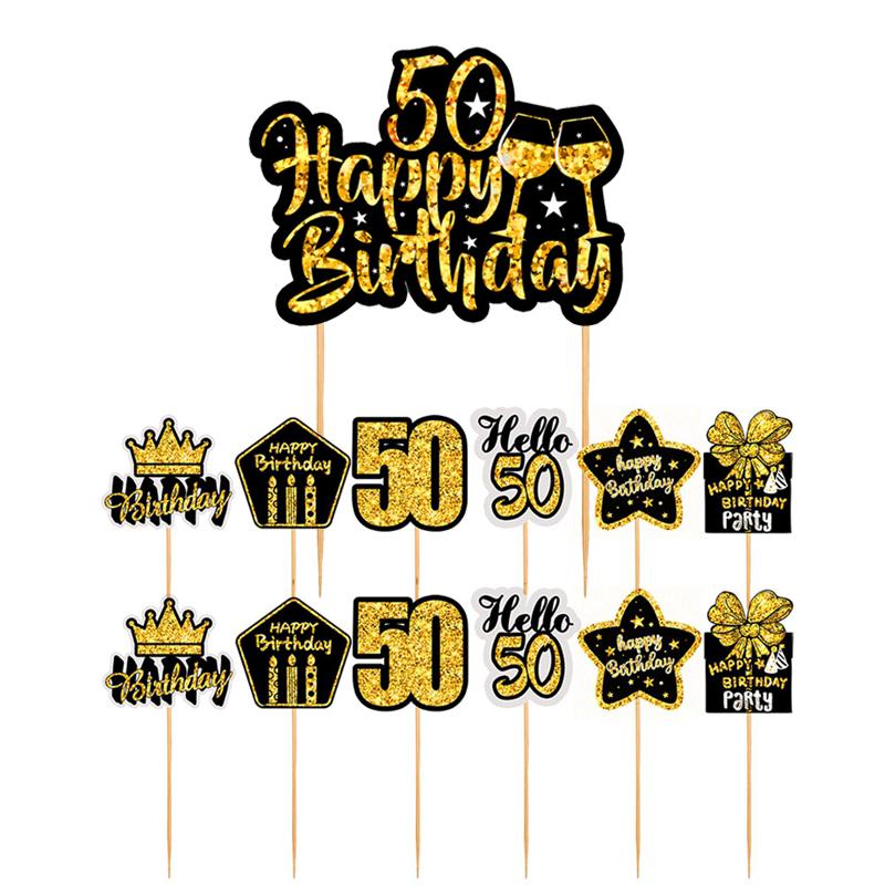 1Set 18-60 Year Old Black Gold Cake Topping Happy Birthday Party Supplies Adult Anniversary Birthday Cake Top Accessories Props