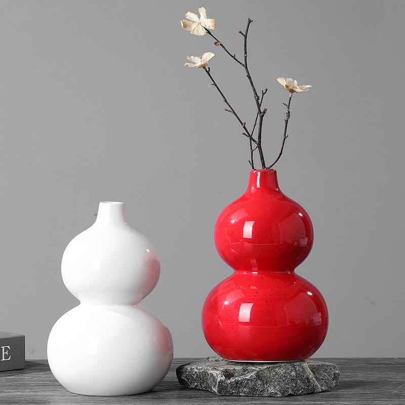 

Ceramic Vase Red Hulu Shape Ashi Desktop Ornament Handicrafts Flower Arrangement Accessories Flower Pot Home Decoration белый