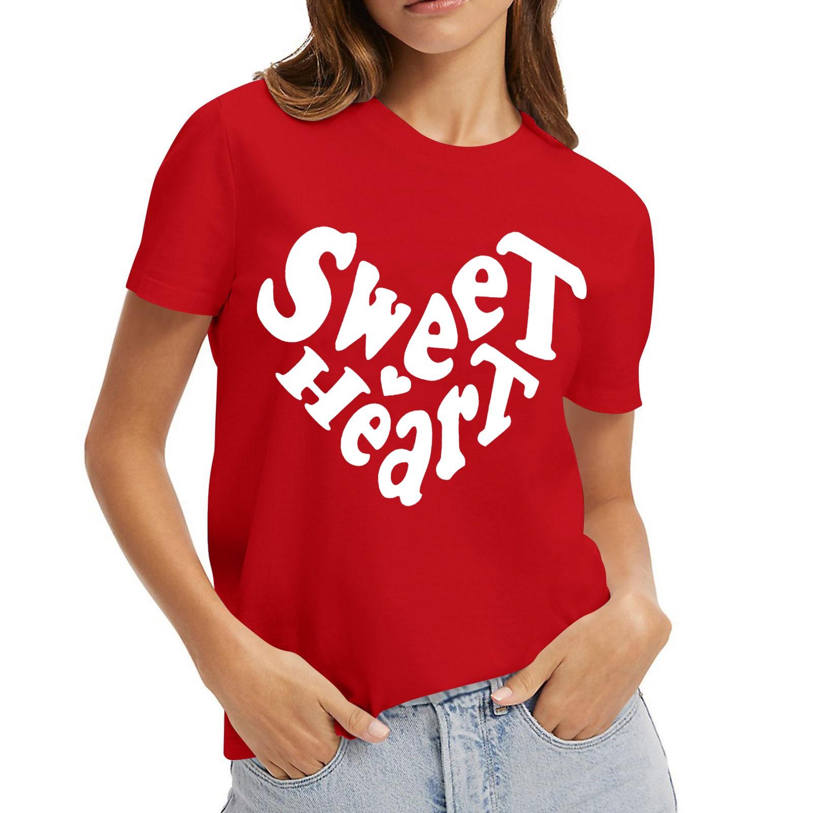 

Женский повседневный свитер с короткими рукавами и круглым вырезом с принтом ко Дню святого Валентина XXL киноварь