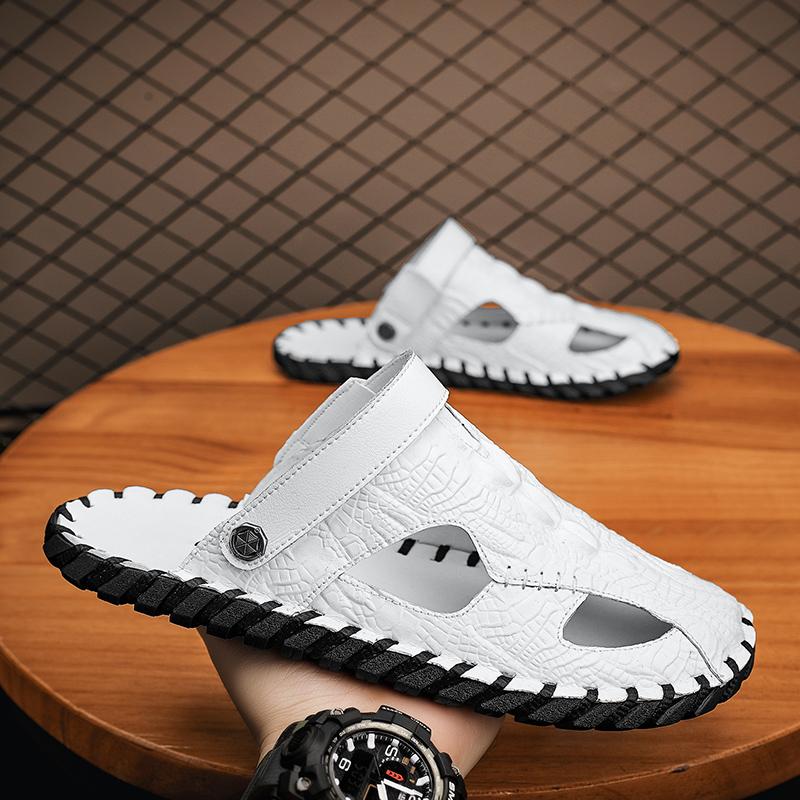 Fashion Mens Sandals Confortable Crocodile Pattern Lightweight Classic Beach Slippers Plus Size Non Slip Soft Black Sandals for Men