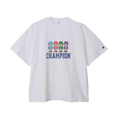 Pánské tričko s krátkým kulatým grafickým logem, bílé [Champion], rukáv, výstřih, 100% bavlna, potisk, tričko, volnočasové, C3-Z325