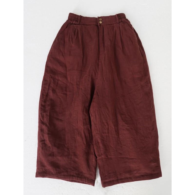 Johnature Women Vintage Winter Thick Pants Solid Color Patchwork Pockets Loose Trousers Warm Female Pants