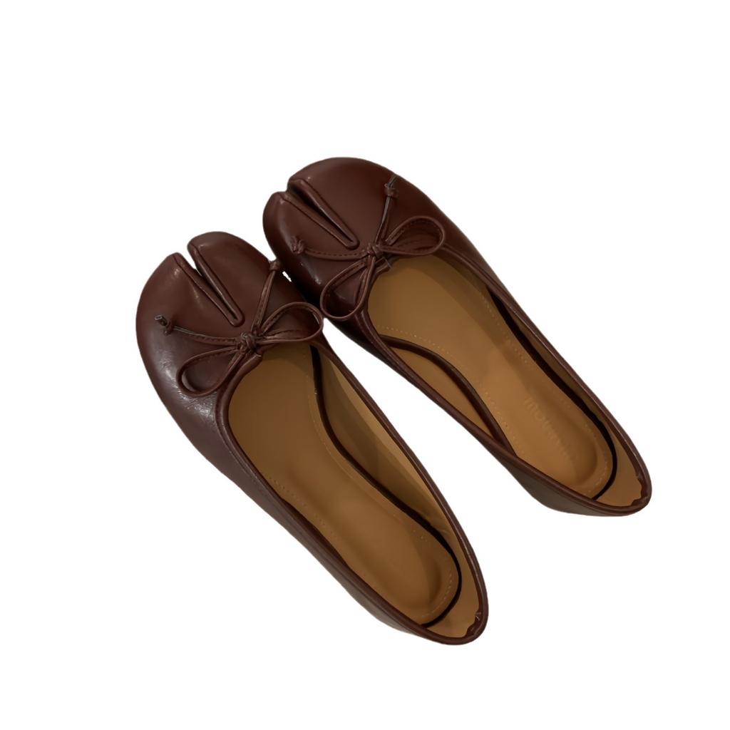 Fashion Soft Leather Split Toe Women Tabi Ballet Flats Spring Autumn Comfortable Walking Lazy Loafers Women Slip-On Casual Shoes
