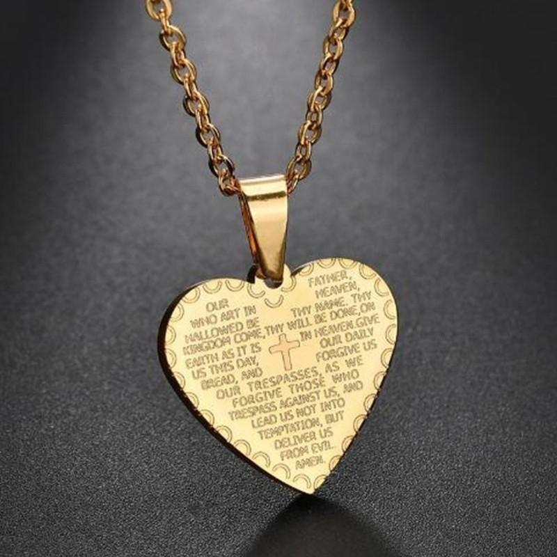 Fashion Bible Cross Heart Shape Men and Women Trendy Romantic Jewelry Pendant Necklace