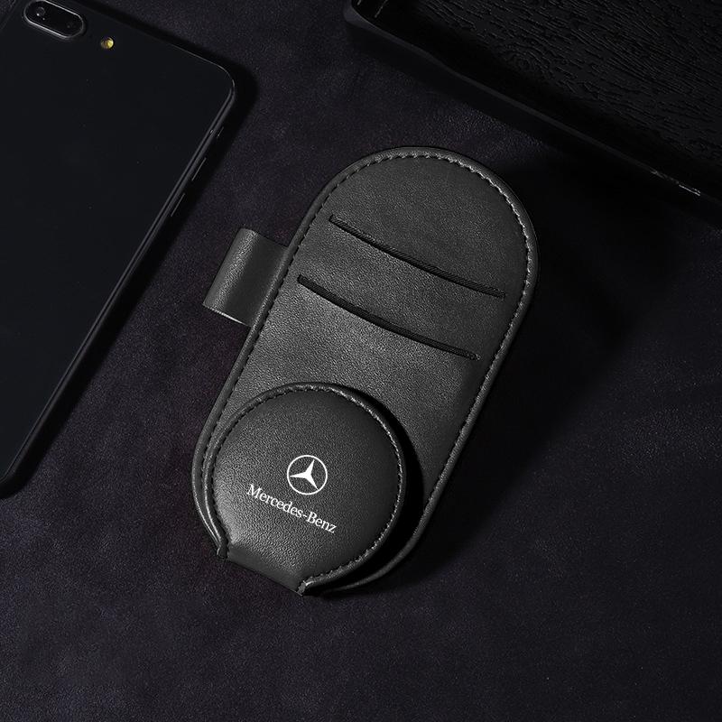 Leather Car Glasses Clip Sun Visor Multi-function Sunglasses Clip For AMG Mercedes Benz W204 W124 W201 W202 W212 W220 W205 GLA CLA Automotive Goods