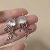 Women Floating Jellyfish Earrings Stud Silver Color Transparent Crystal Cute Deep-Sea Jellyfish Post Earrings Cute Jewelry