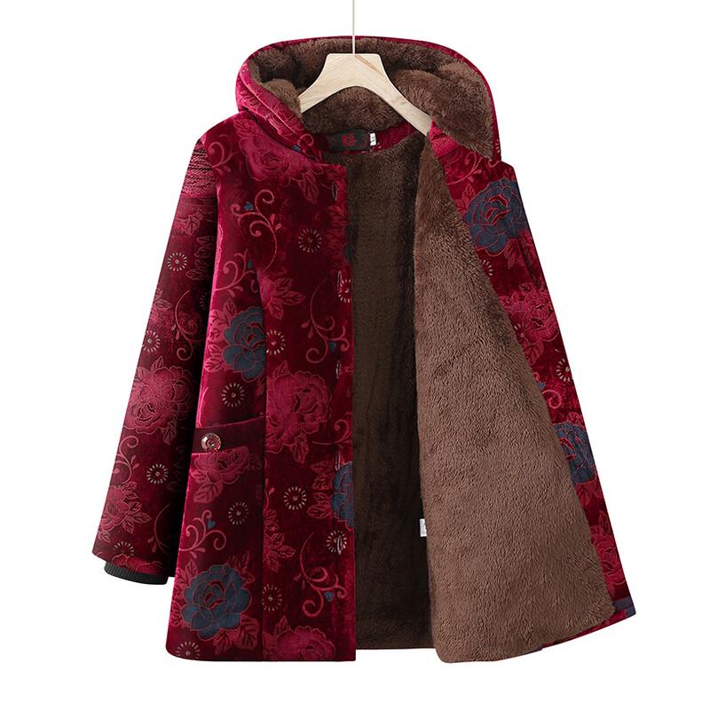 Yalu Elderly Women's Thickened Hooded Winter Cotton Jacket