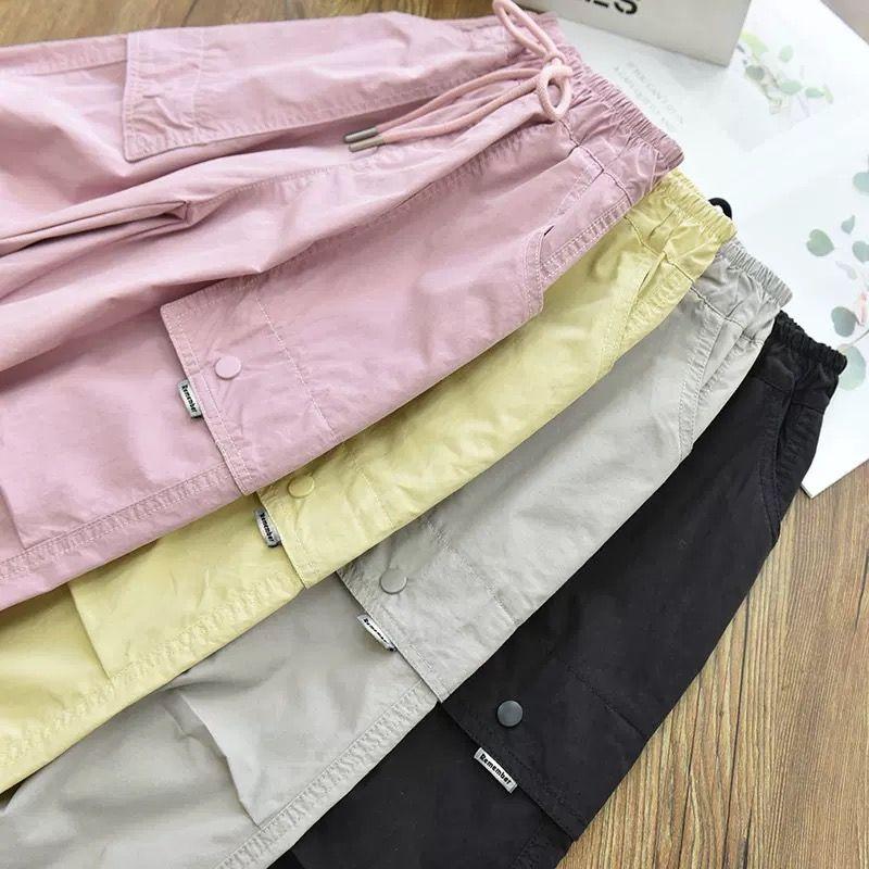 Girl Tights Fashionable Kids Cargo Joggers Elastic Ankle Pants Casual Trousers Light Breathable Summer Trendy Outfit