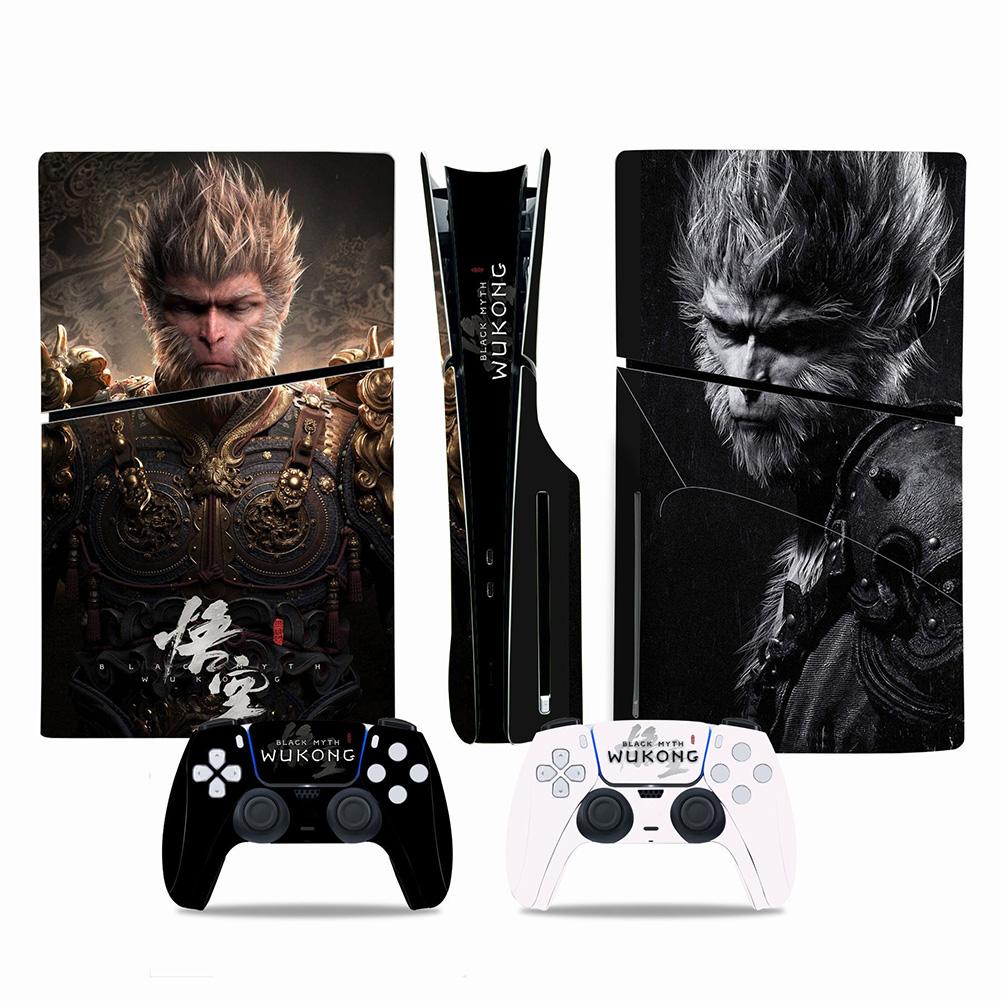 Black Myth Wukong Vinyl Protective Cover Anti-Scratch Cool Decal Cover Dustproof for PS5 Slim Disc Digital Console & Controllers