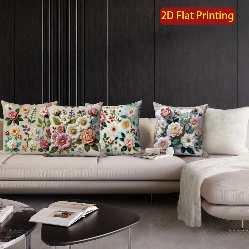 2D Vintage Floral 3D Style Throw Pillow Covers Pattern Cushion Cover Suitable For Sofa Bedroom Car Pillow Cover