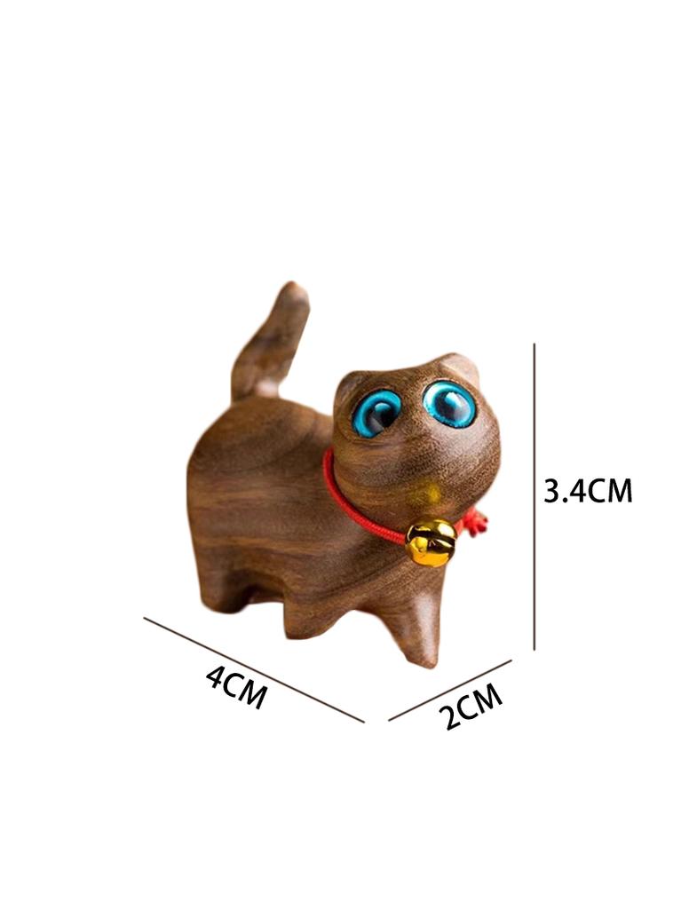 Mini Natural Wood Cat Dog Miniatures Hand-Carved Wooden Puppy Kitty Figures Room Decor Home Decoration Accessories